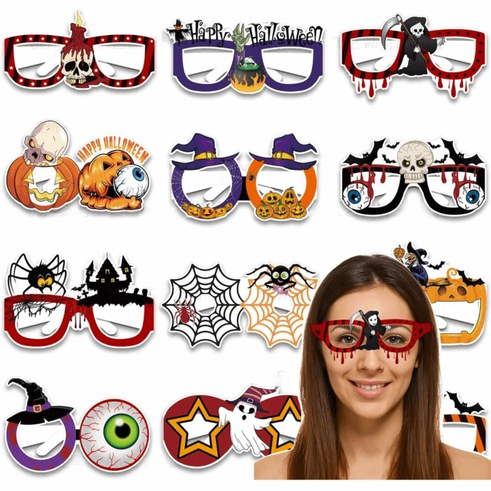 

6 pcs Funny Halloween Paper Glasses Pumpkin Design Bat Design Cosplay Eyeglass Spider Design Cardboard Party Photo Props