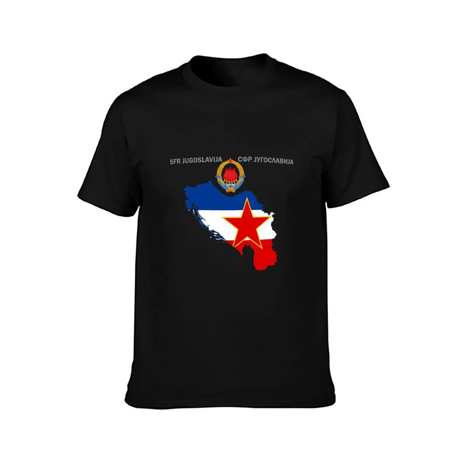 SFR Yugoslavia - Map - Emblem - Flag T-Shirt, Summer Casual Cotton Tee, Oversized Streetwear Tops, Vintage Graphic Print
