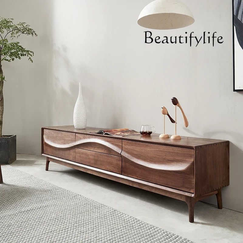 

muebles para hogar Black Walnut Coffee Table TV Cabinet Combination Modern Minimalist Living Room Audiovisual Cabinet Nordic Sol
