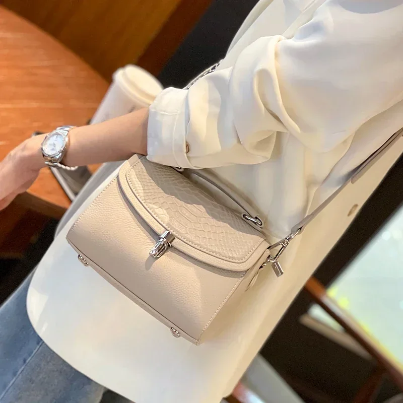 Authentic Cowhide Leather Women's Crossbody Bag Soft Solid Color Shoulder Bag Versatile Commuter Retro Female Handbag Wholesale
