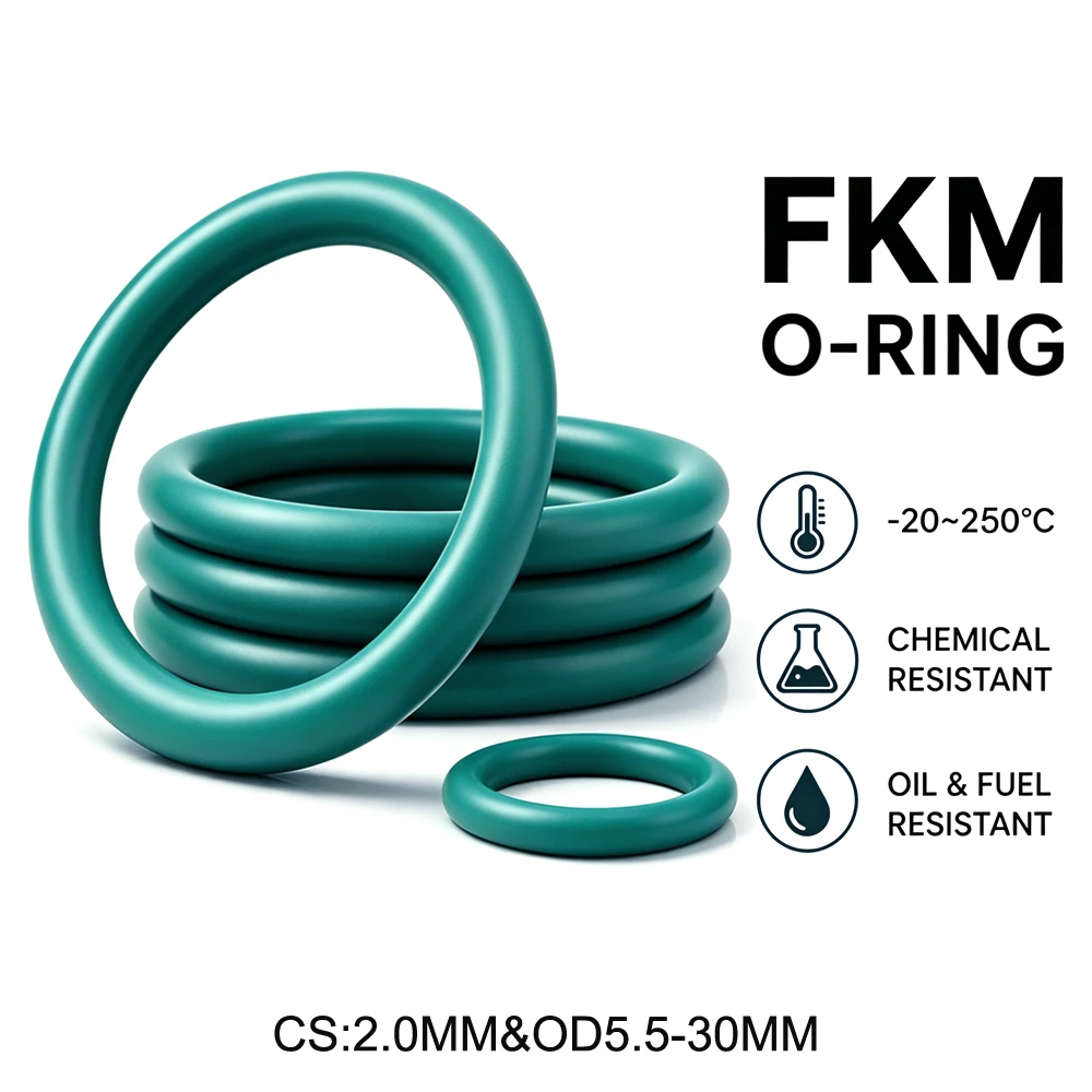 10Pcs oil-resistant FKM O-Ring CS 2mm OD 5.5~30mm Anti aging/leak proof/high-temperature equipment sealing rubber ring