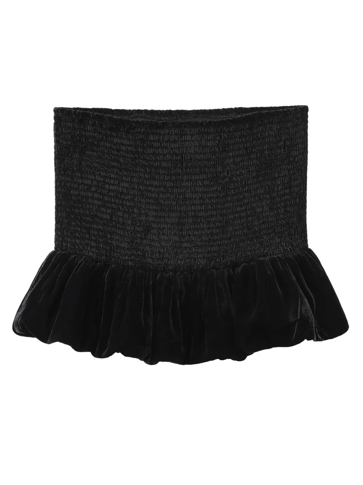 KAOPU ZA Women voluminous velvet mini skirt vintage mid-waist gathered hem female skirts mujer