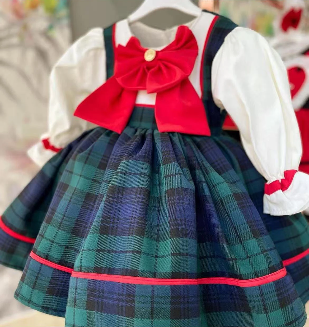 0-12Y Baby Girl  Autumn Green Plaid  Vintage Princess Dress Boy Suit for Birthday Photography Holiday Eid Christmas C181