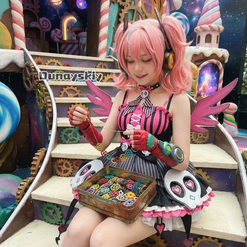 

LWW29*Zenless Zone Zero Cosplay Aria New Event：Discordant Note Outfit Pink Black Little Demon Kawaii Sexy Dress Skull Goth Lolit