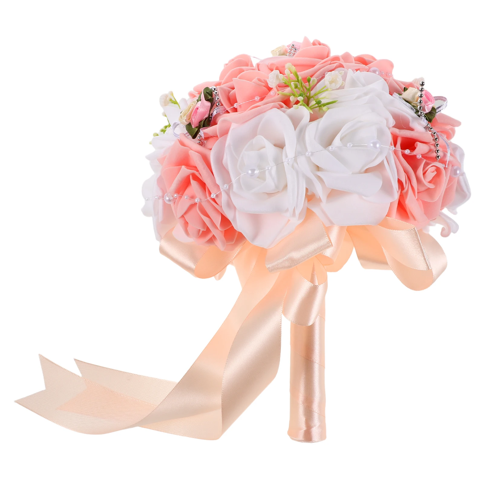 

Wedding Bouquet Roses Artificial Fake Flower Bridal Bridesmaid Holding Flowers Hand Bouquets With Crystals Soft Ribbons
