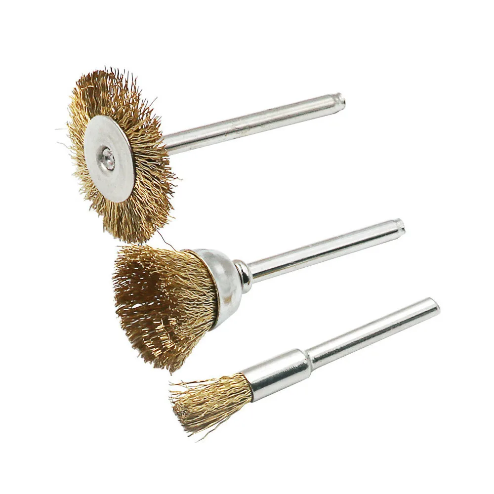 3Pcs Steel Wire Brush 3mm Shank Polishing Wheel Mini Drill Dremel Metal Rust Removal Surface Pretreatment Grinding Rotary Tool