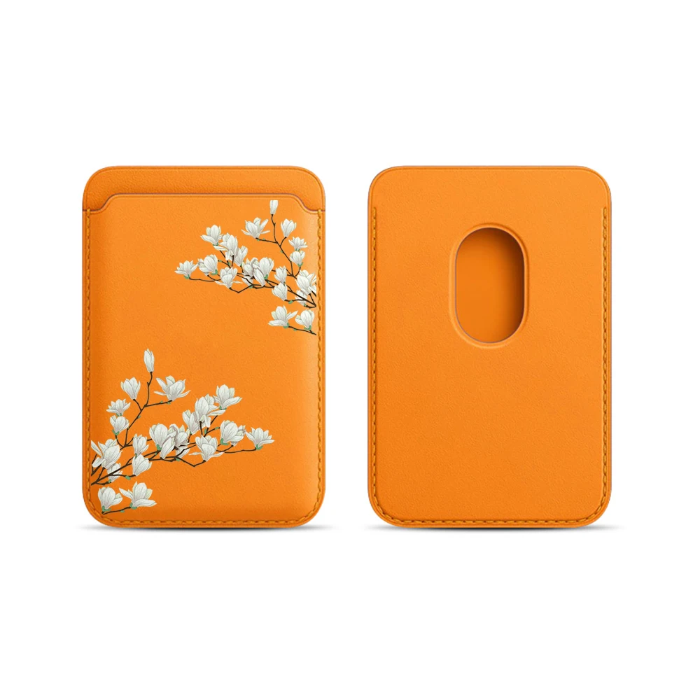 Magnolia Leder-Kartenetui Handyhülle Magnetische Hülle Geeignet für alle iPhone Magsafe Karten Blumen Handy-Rückentasche – Detail 10