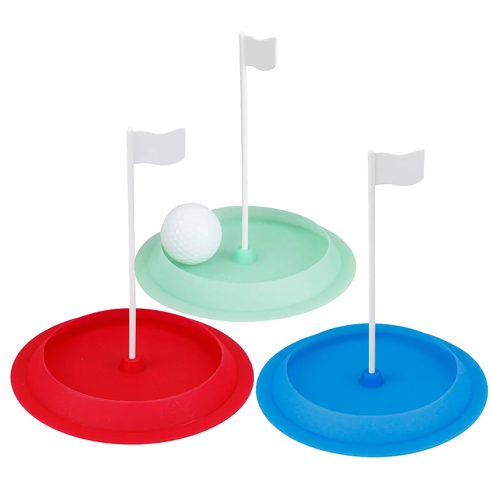 Golf Practice Hole Putting Cup All Direction Soft Rubber with White Target Flag Golf Hole Cup Blue Green and red Training Aids