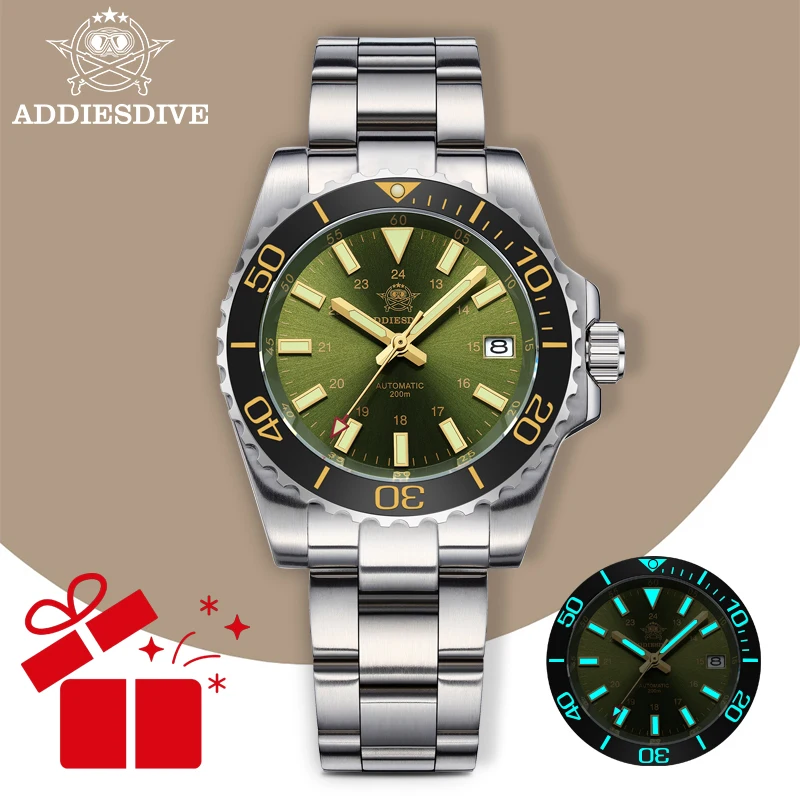 

ADDIESDIVE мужские роскошные часы с сапфировым стеклом керамическое кольцо 20 бар светящиеся автоматические механические часы для дайвинга изысканные подарочные часы
