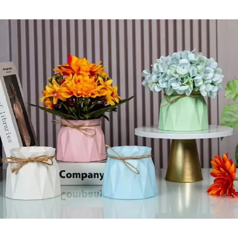 Macaron Colorful Nordic Modern Imitation Ceramic Plastic Flower Vase Invincible Wedding Birthday Art Home Arrangement Decoration