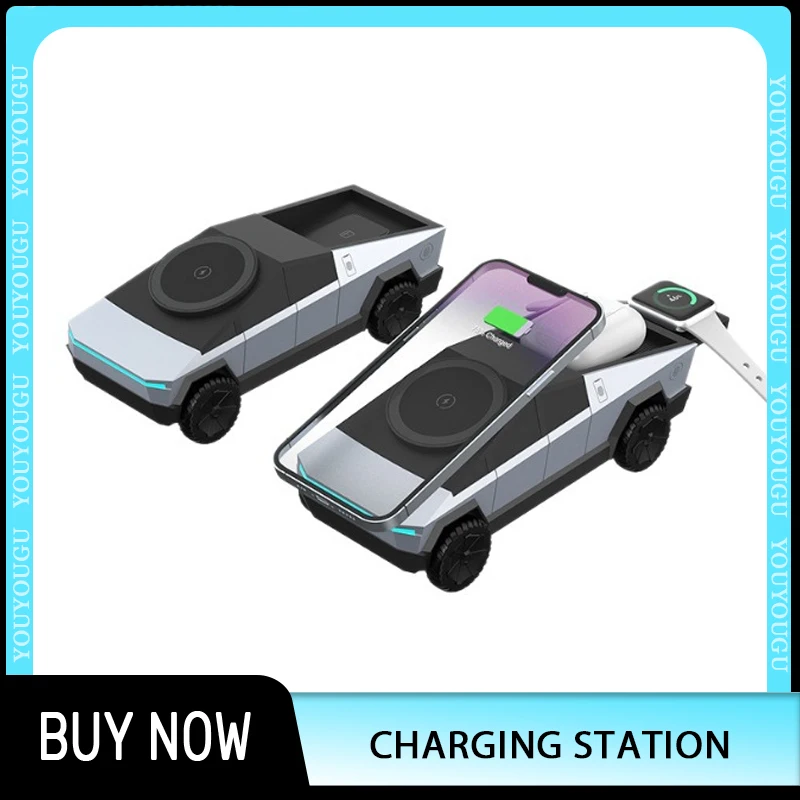 Multifunctional 3-in-1 CyberDock Wireless Charging Station for IPhone16 15 14 Pro Max AirPods iWatch with Atmosphere Light
