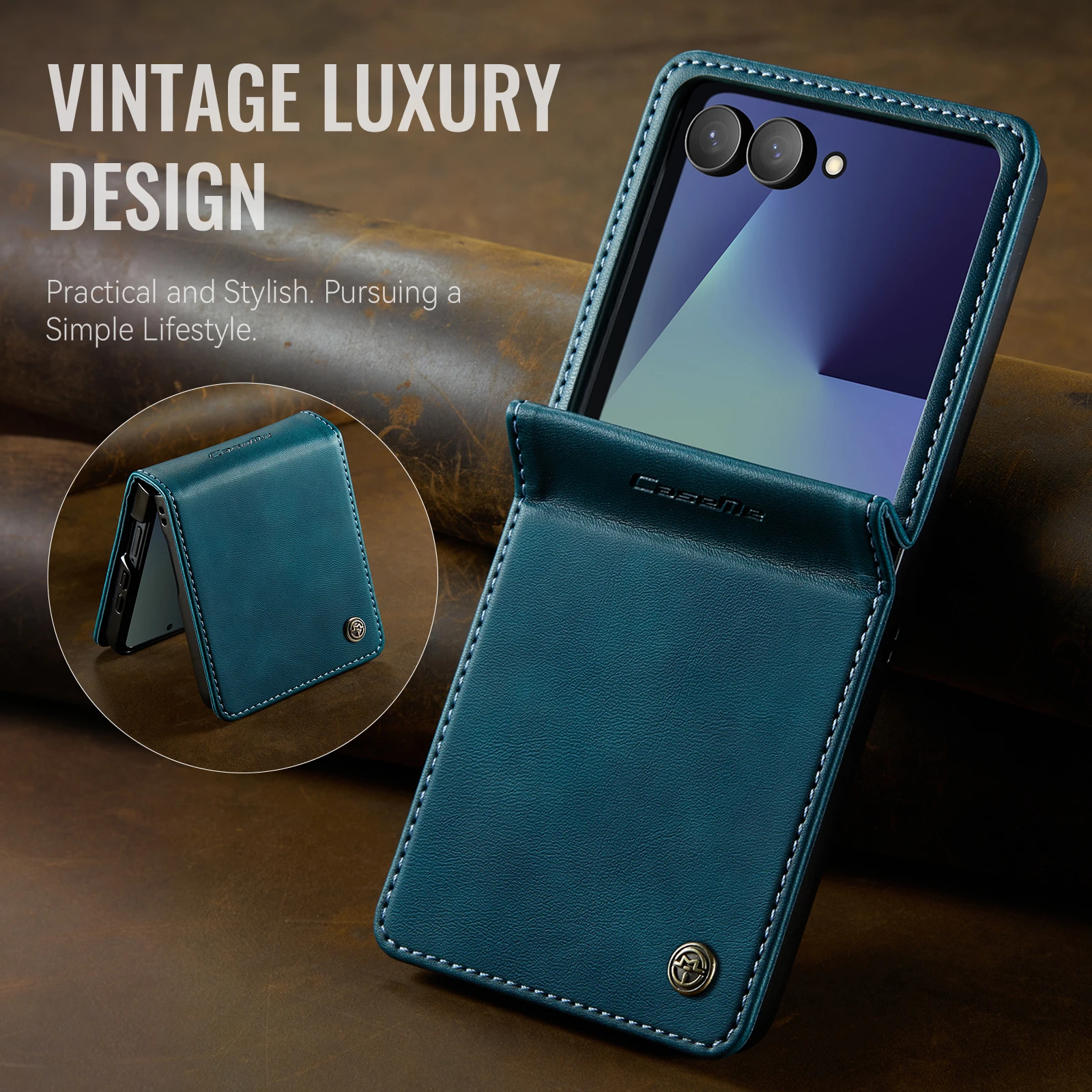 

Caseme-033 For Samsung Galaxy Z Flip 7, Luxury Flip PU Leather Wallet Case Card Slots Money Bag Billfold Coin Purse Stand Cover