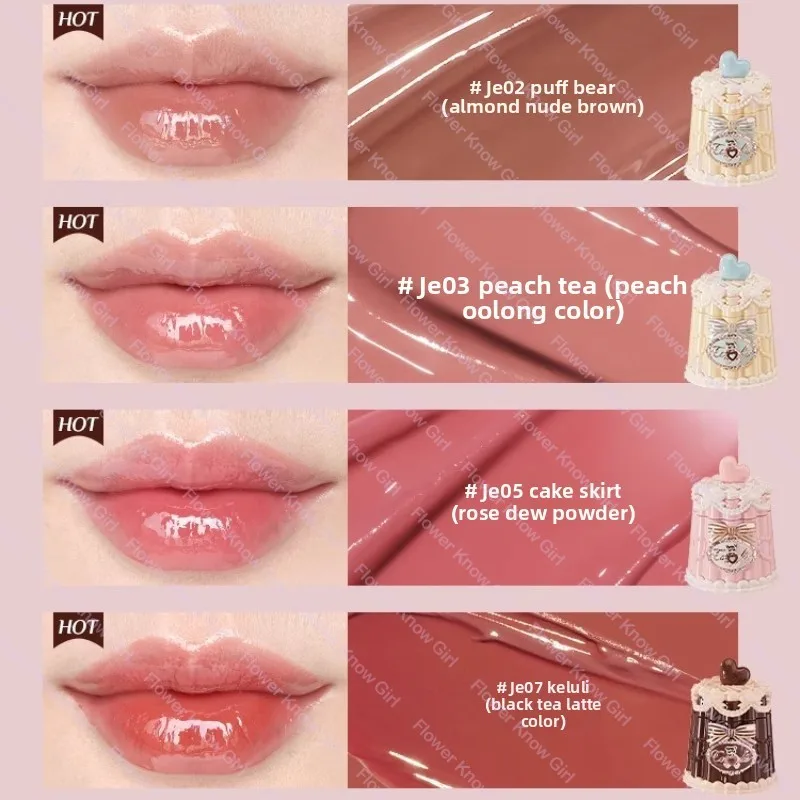 Flower Knows The Sweete Bear Serise Lip Gloss Coating Lip Jelly Nieklejący się, długotrwały, naturalny błyszczyk do ust