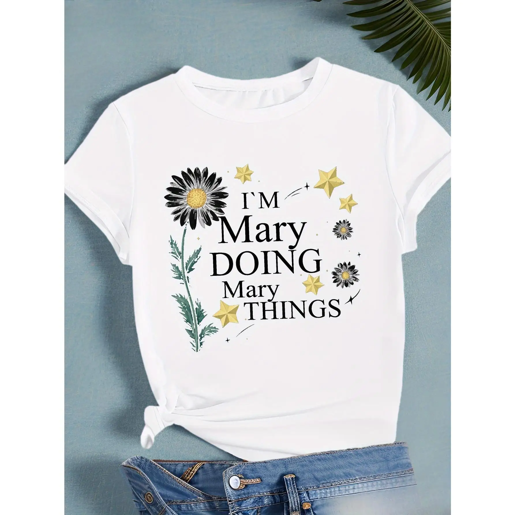 

Personalized T-shirt I'm Mary Doing Mary Things Slogan Tee for Women Custom Name Graphic Top