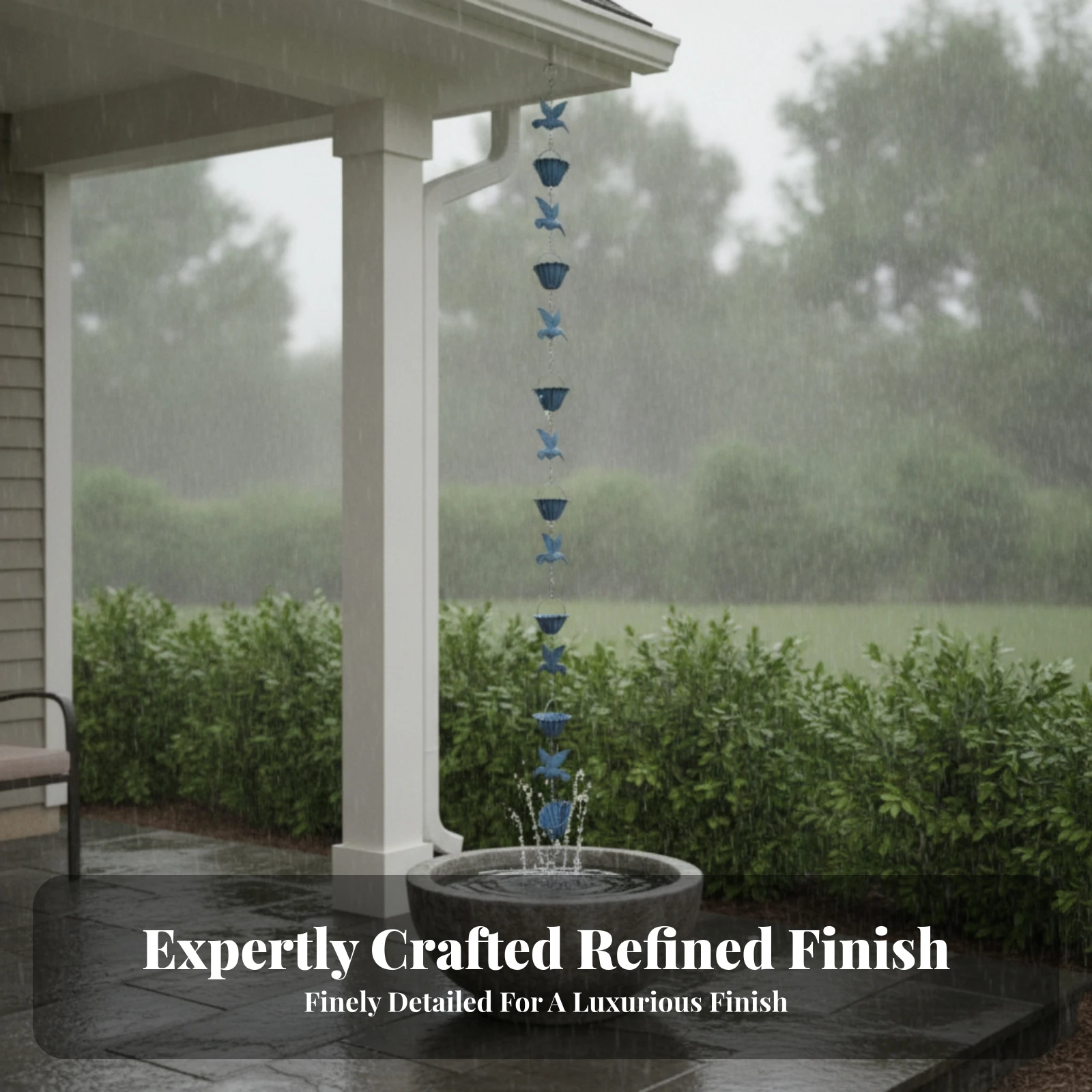 Fluted Cup Rain Chain Garden Decoration Weathered Finish Gift Idea Easy to Install Outdoor Decor Hummingbird Rain Chain
