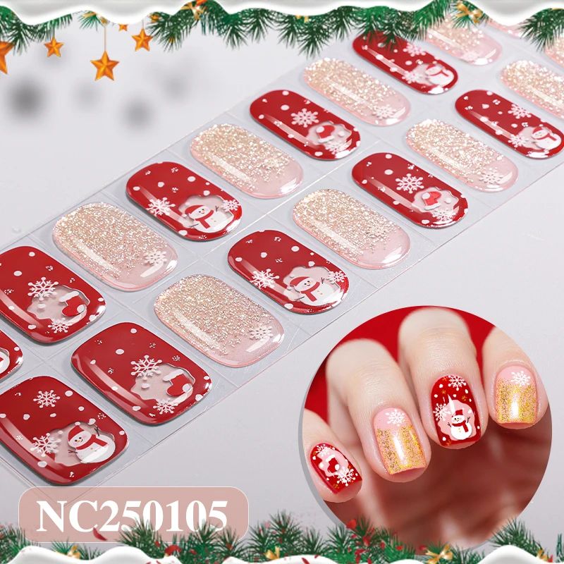2026 pegatinas de Gel para uñas, brillo rojo/dorado/plateado, lámpara UV de copo de nieve de Navidad, Papá Noel/alce/muñeco de nieve, calcomanías para uñas de invierno