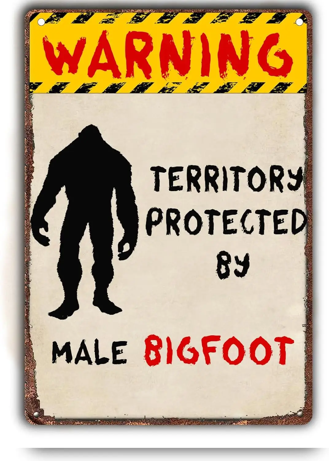 Warning Territory Protected By Male Bigfoot Metal Tin Sign, Interesting Ornamental Painting Of Bigfoot Monsters Funny Home Decor