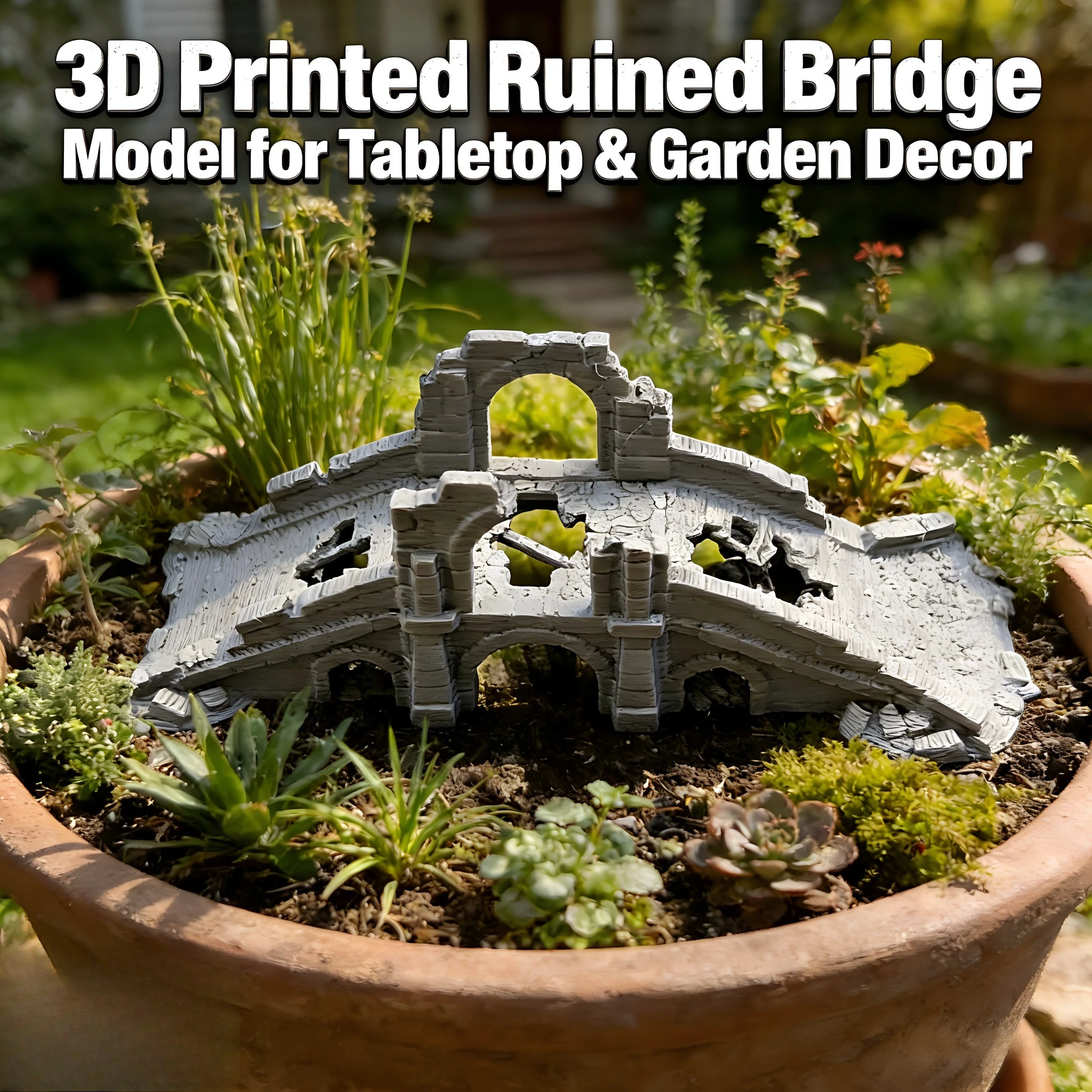 Weathered Stone Bridge Ruins Terrain 3D Printed Wargaming Scenery for Bonsai Decor Miniature Diorama Building Fairy Garden Decor