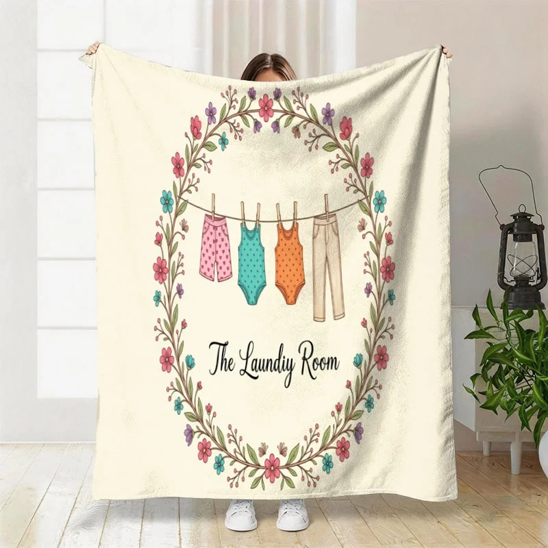 Boho Floral Laundry Room Blanket Throw Cottagecore Nursery Decor Gift Cozy Keepsake Baby Shower Washable Plush Accent Throw