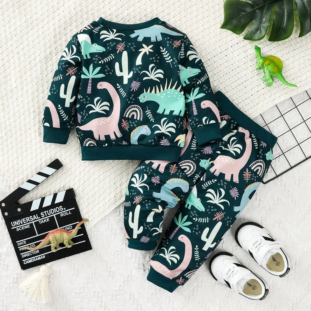 hibobi 2pcs Boy Cartoon Dinosaur Hoodie Set, Casual Sports Set, Long Sleeve Printed Suit, Suitable For Spring And Autumn Wear