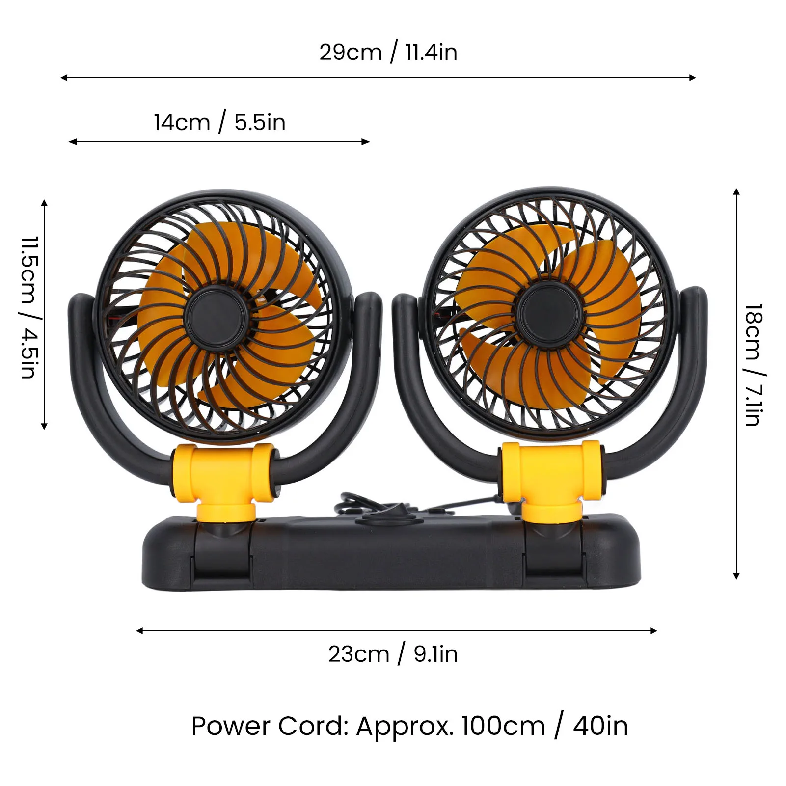 Dual Head Car Fan 12V Adjustable Dual Head Car Fan  Brushless Motor 360 Degree Rotation 2 Speed Dashboard Mount for Vehicle
