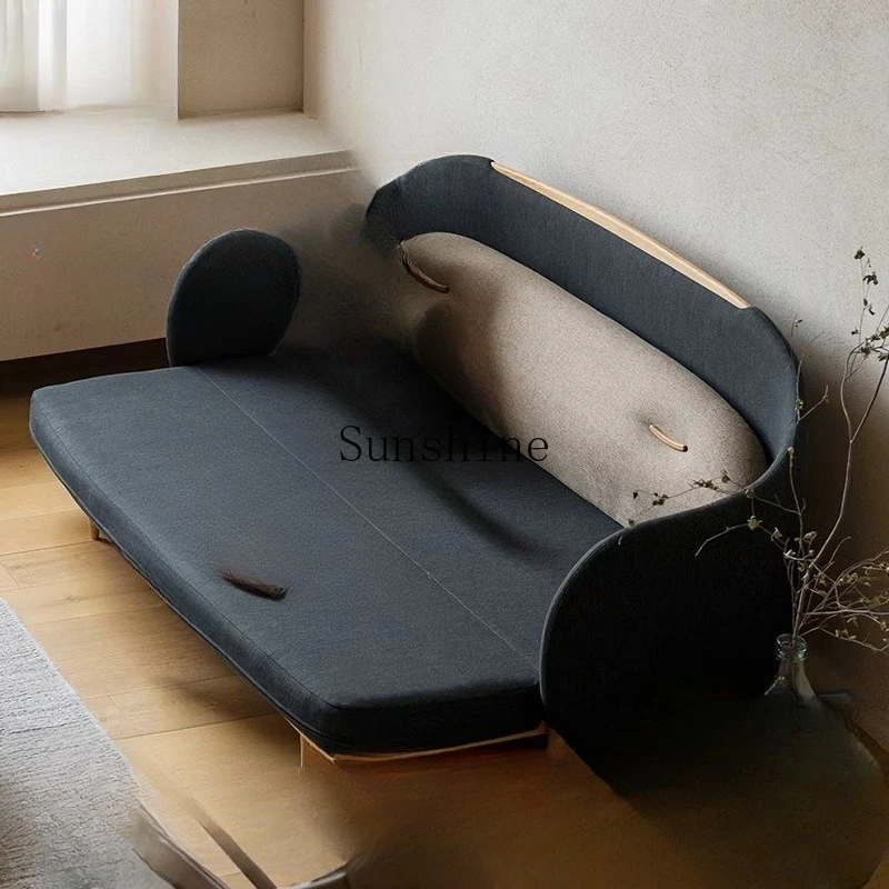 

Small apartment living room bedroom foldable fabric solid wood sofa straight row design