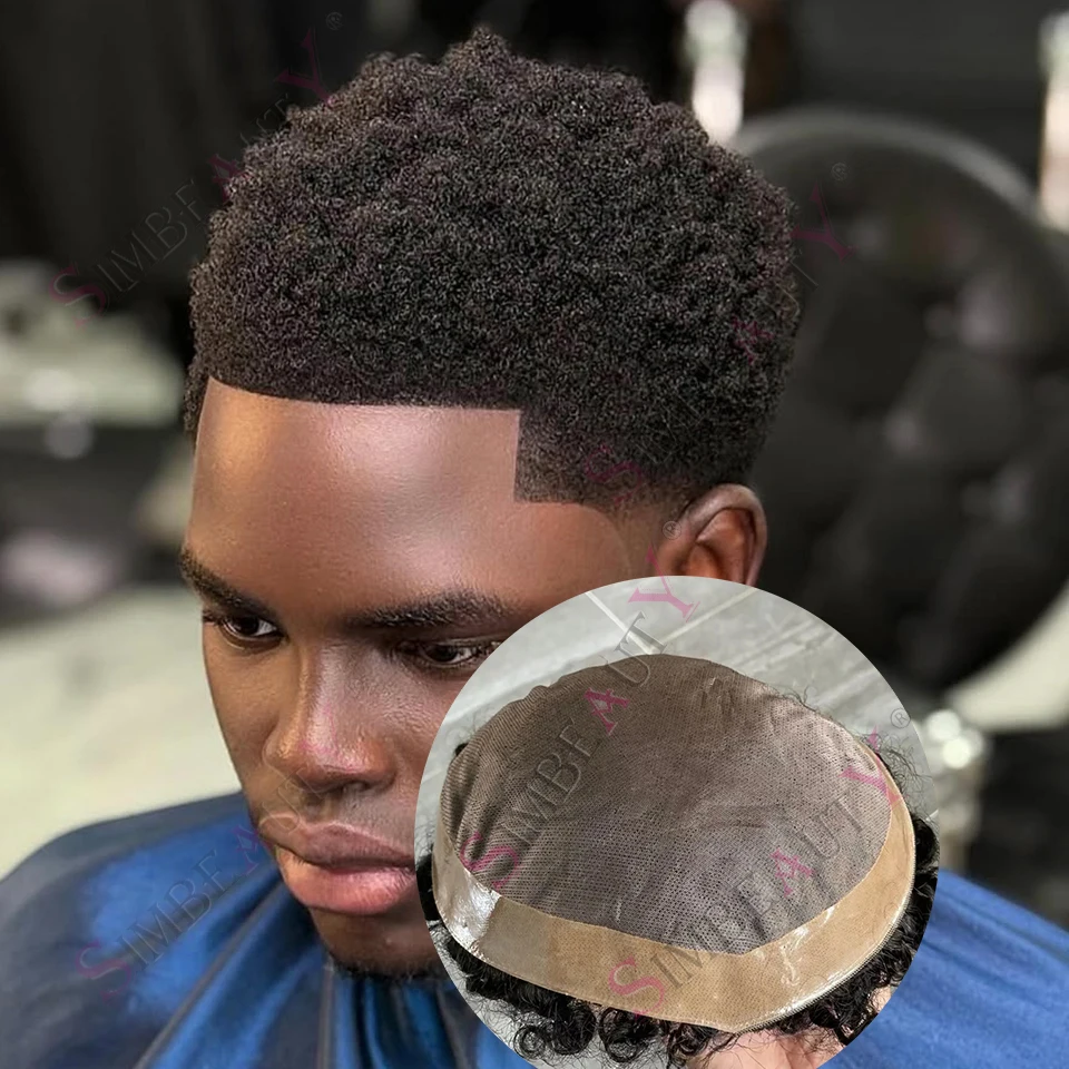 

Необнаружимые 4 мм 6 мм афро плотные вьющиеся тонкие моно протезы волос темно-черные мужские парики 100% система человеческих волос прочный длительный срок службы