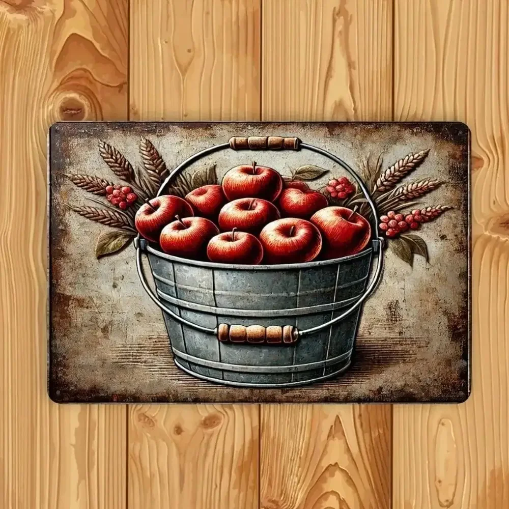 Vintage Apple Harvest Metal Wall Sign Rustic Fall Decor for Kitchen Bar