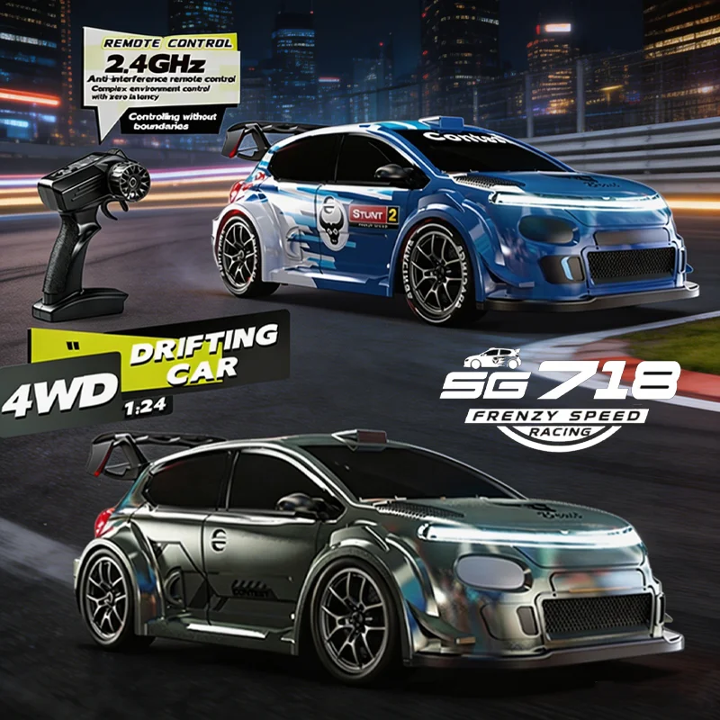Image of NEUES RC-Auto SG718 Rennstrecken-Drift-RC-Auto 4WD 1:24 Maßstab Hochgeschwindigkeits-RC-Rennspielzeugauto mit LED-Licht für Kinder Spielzeugauto