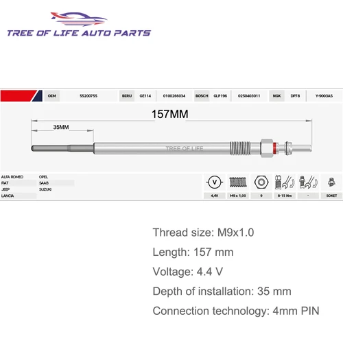 Imagen 2 del producto 4X 4,4 V bujías incandescentes para Fiat 500L 500X Bravo II Doblo Ducato Freemont Grande Punto Evo Idea Sedici 1,6 2,0 D Multijet 55200755