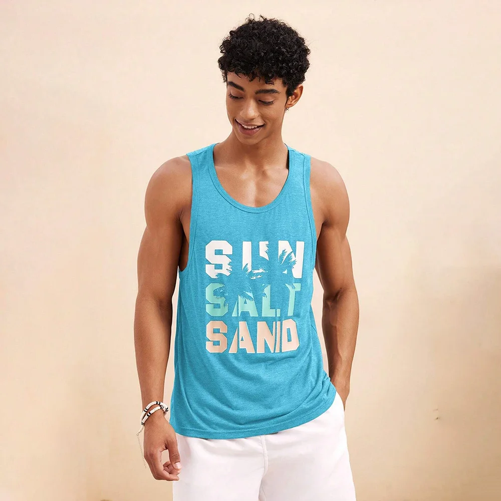 Summer Fresh And Simple Letter Men\'s Printed Men\'s Round Neck Vest Harajuku Street Fashion Daily Sports Fitness Breathable Vest