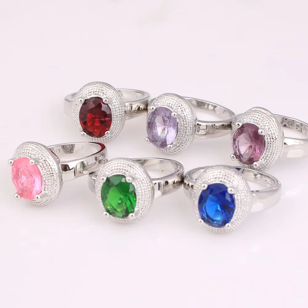 Разноцветное женское Новогоднее недорогое кольцо серебряного цвета, высококачественное овальное кольцо 10*8 мм, оптовая продажа