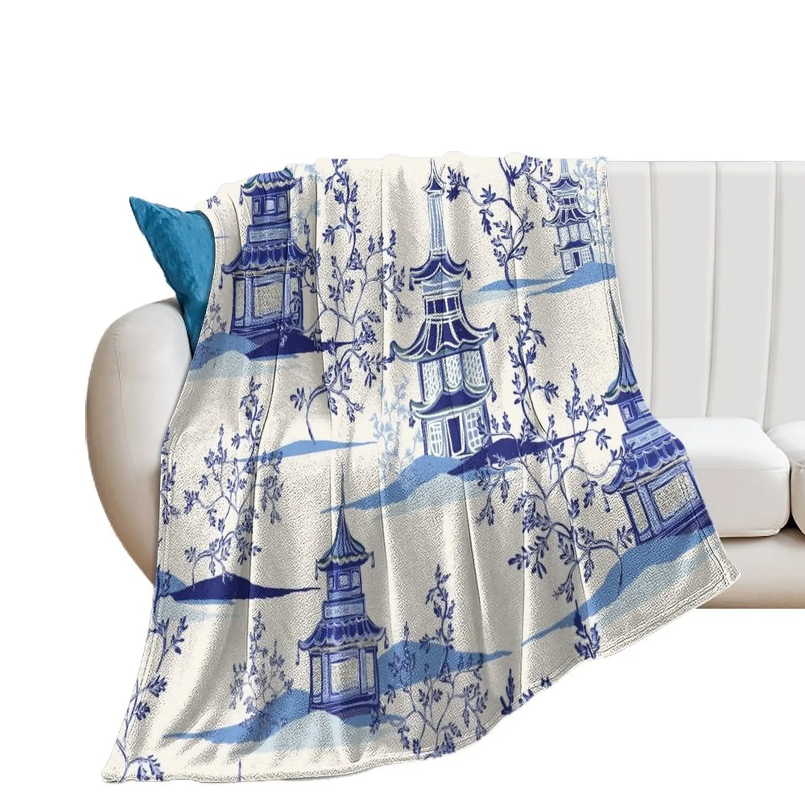 

Delft Blue and White Porcelain - Chinoiserie Vintage Tea House Garden Throw Blanket Custom Kid'S Tourist Blankets