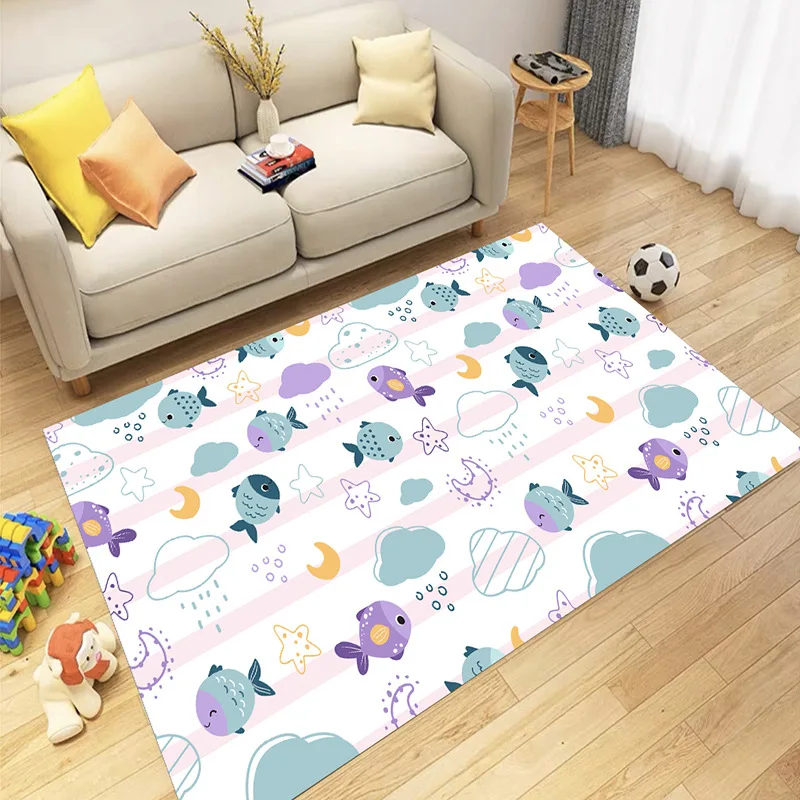 Cartoon Bear Rabbit Fish Paw Prints Carpet Mat Moon Clouds Stars Kids Rug for Living Room Bedroom Home Decoration Home Rug