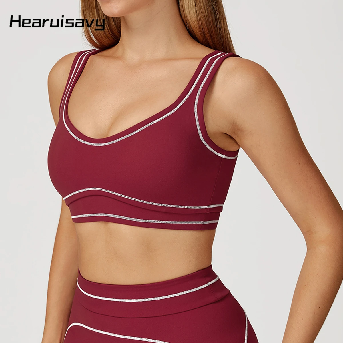 

Hearuisavy Women's Gym Sports Bra Double Shoulder Straps U-Back Shaping Crop Tops Breathable Running Push Up Fitness Tops Female