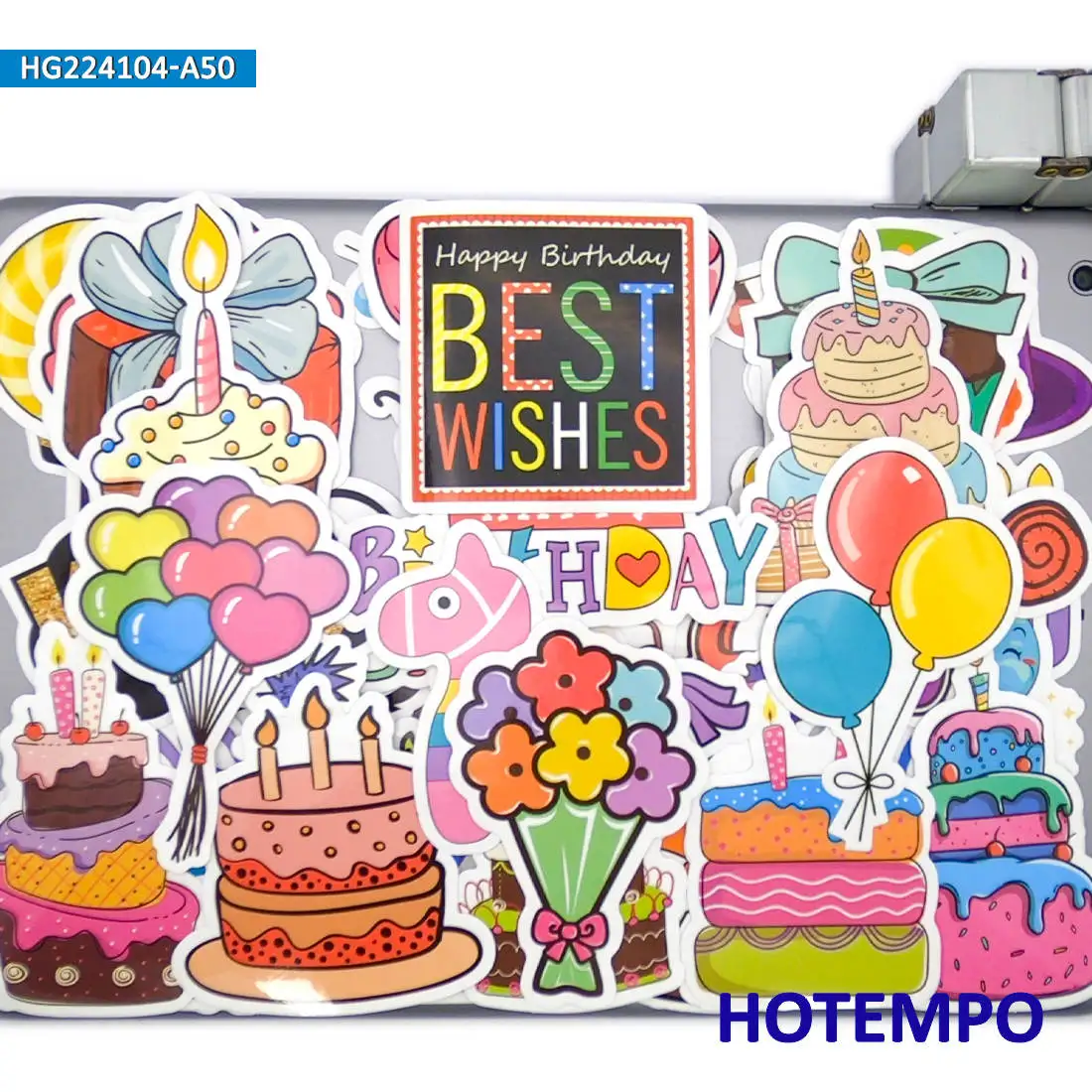 50Pieces Happy Birthday Style Cute Cartoon Graffiti Waterproof Stickers for Notebook Scrapbook Glass Window Phone Laptop Sticker