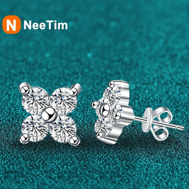 

NeeTim Full 3mm Moissanite Earrings 925 Sterling Silver with White Gold Plated Earring for Women Wedding Luxury Designer Jewelry