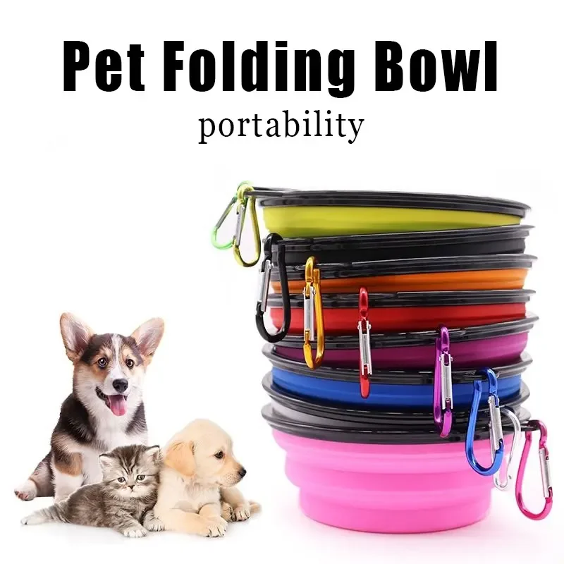 Collapsible Pet Silicone Dog Food Water Bowl Outdoor Camping Travel Portable Folding Supplies Dishes with Carabiner