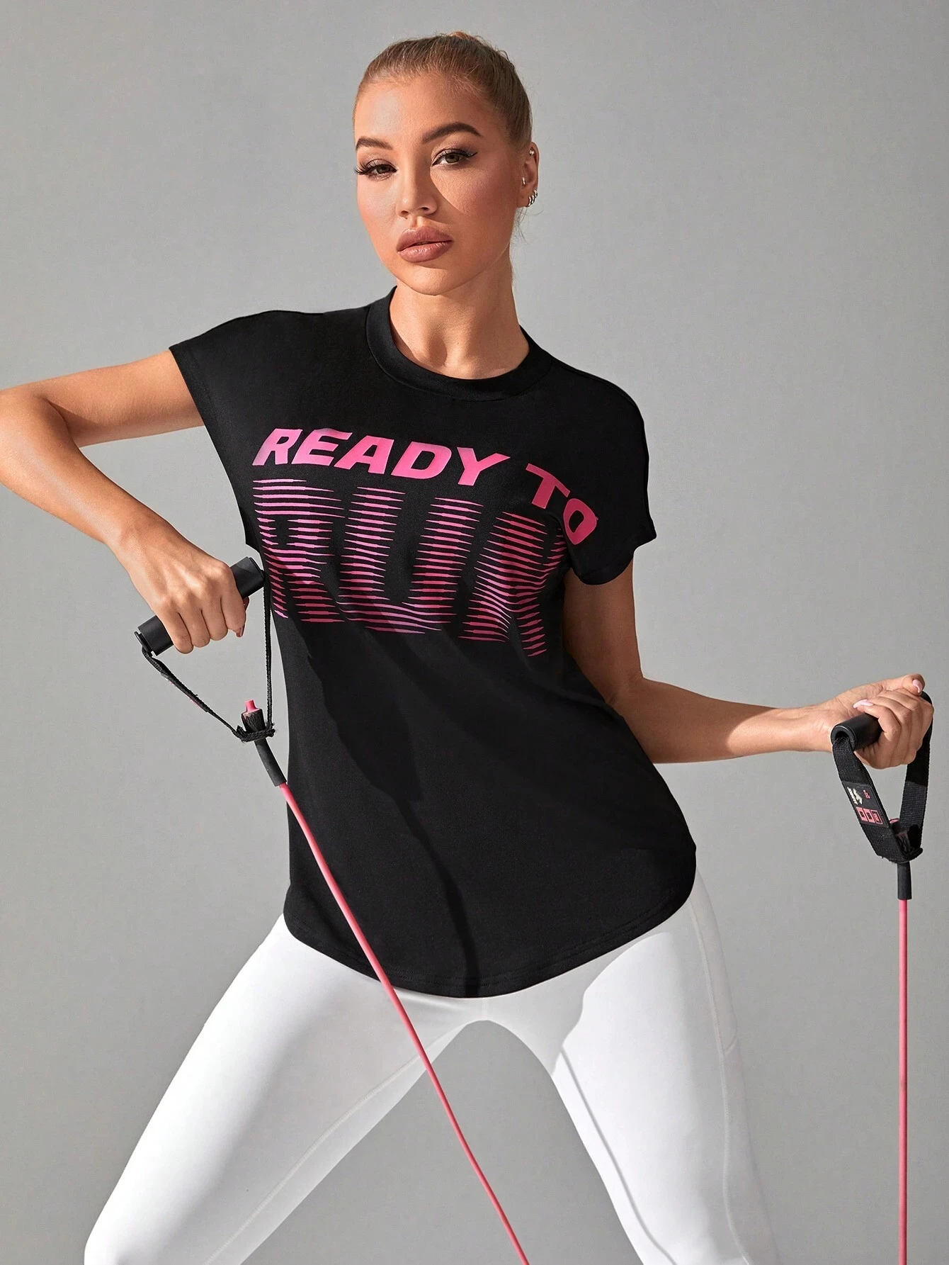 

Women's Graphic Print Short Sleeve Workout T Shirts Athletic Yoga Tee Tops Activewear Letter Graphic Batwing Sleeve Sports Tee W