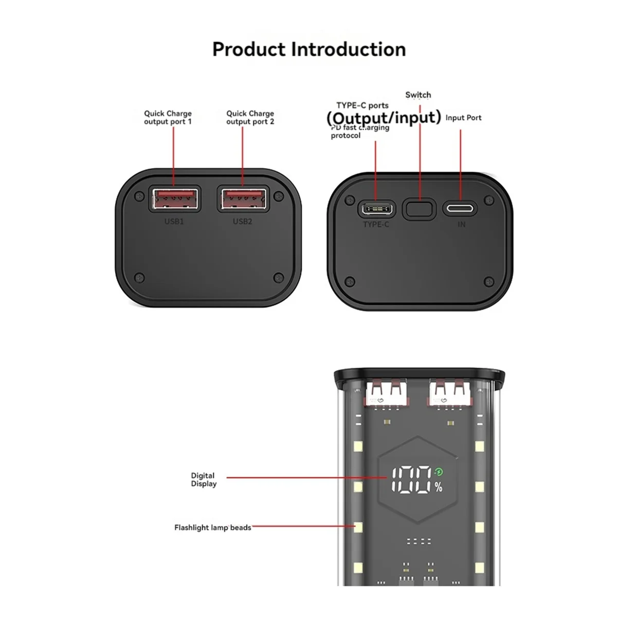 21700 DIY Power Bank Case Supports 4x21700 Batteries PD20W Powerbank Case LED Screen Transparent Battery Storage Shell B