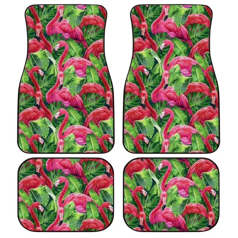 Pink Flamingo Car Floor Mats Custom Tropical Flamingo Car Accessories 4PCs Pack