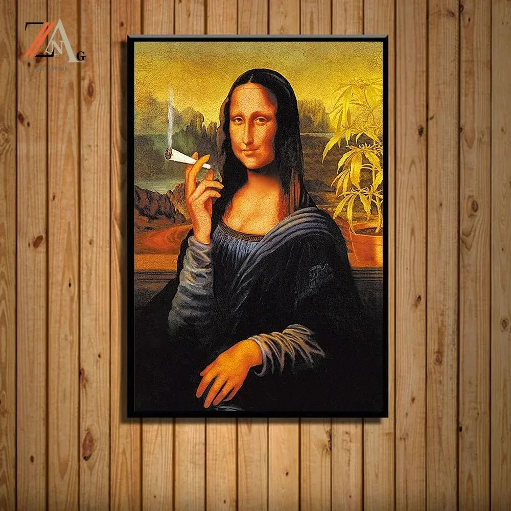 فن جداري كلاسيكي اسكندنافي, مضحك مونا ليزا, قماش عالي الدقة, لوحات زيتية, ملصقات ومطبوعات, منزل, غرفة نوم, ديكور غرفة المعيشة #4