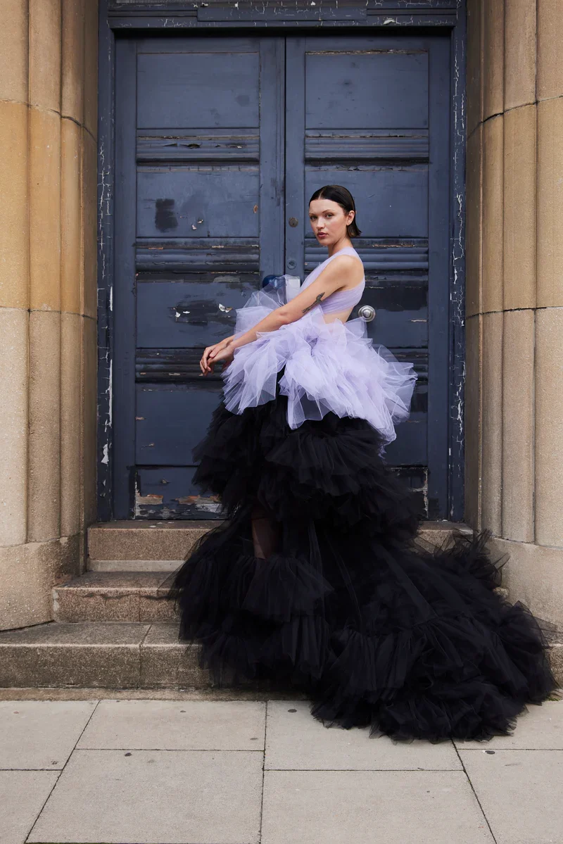 Lilac Black Evening Gowns Lush Ruffled A Line Party Dresses Tutu Off Shoulder Criss Cross Back Pageant Dress Layered Long