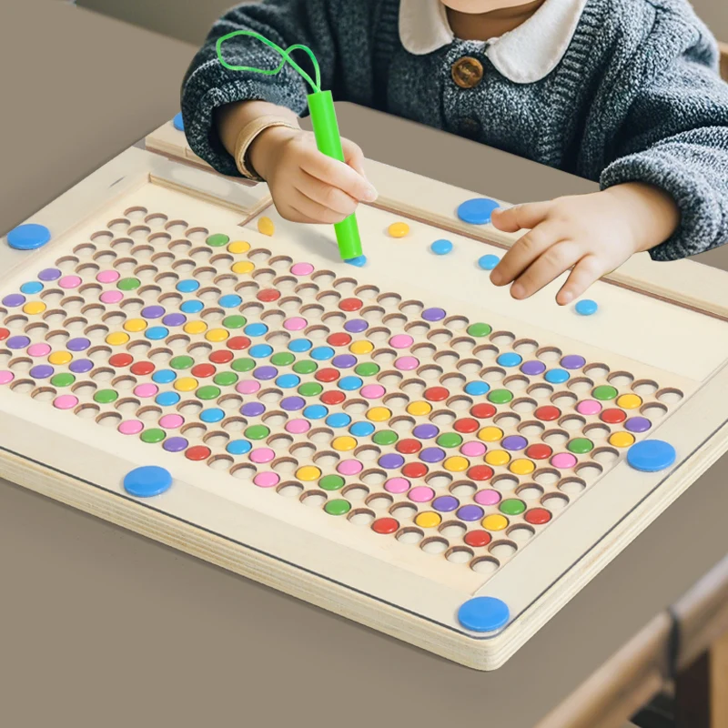 Montessori Magnetisches Zeichenbrett für Kleinkinder, Magnetperlen, Labyrinth und Stift, Zeichenbrett, pädagogisches sensorisches Reisespielzeug