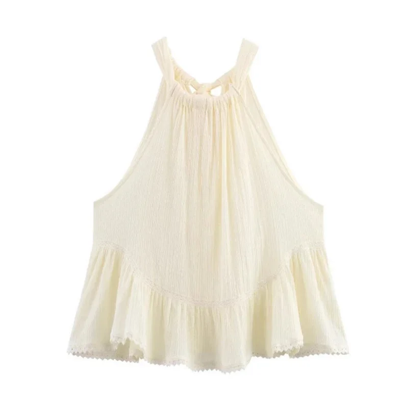 

New Casual Embroidery Woman Tees Round-Neck Sleeveless Skirt-Style Hem T-Shirt Fashion Comfortable Loose Gossamer Tops In Summer
