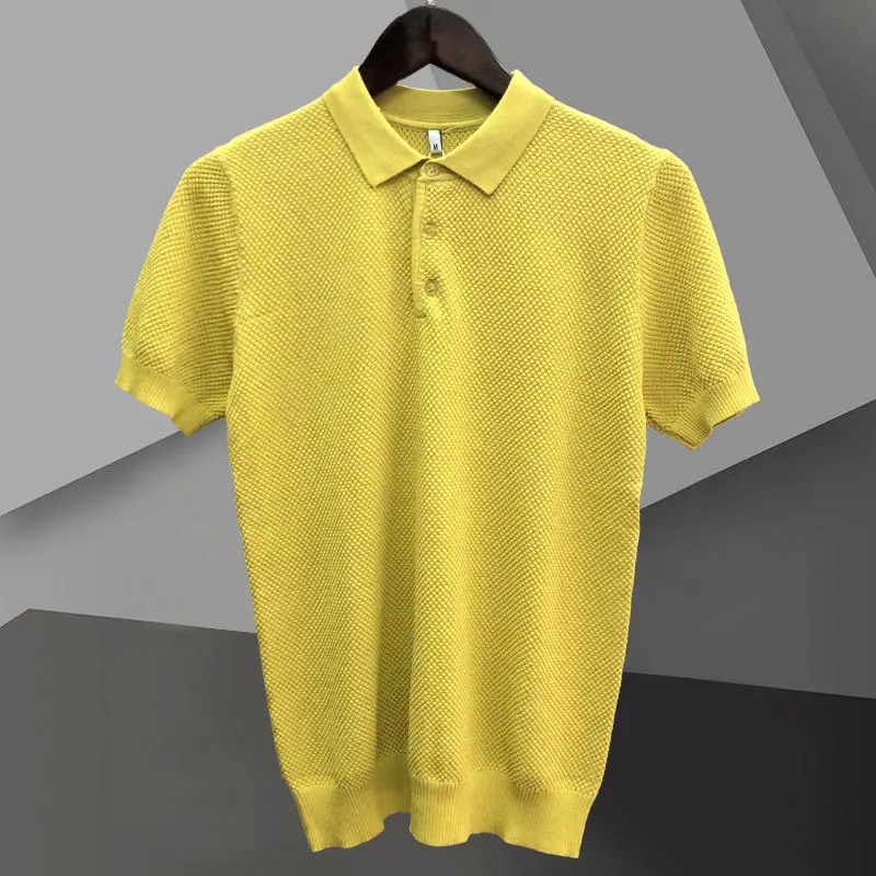 Top Quality Solid Color Polo Shirt Camisa Hombre Polo Shirt Men British Slim Lapel Summer Man Ice Silk Short Sleeve Knitted Polo