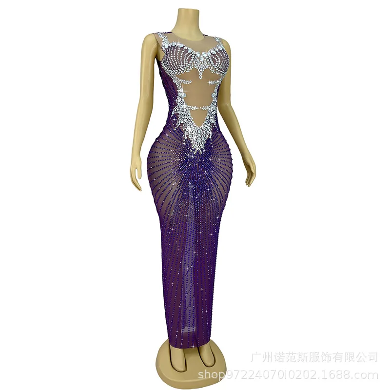 Zware industrie Steentjes Paarse billen Temperamentjurken Zangeres High-end sfeervolle modellen Catwalks Gewaden Longues