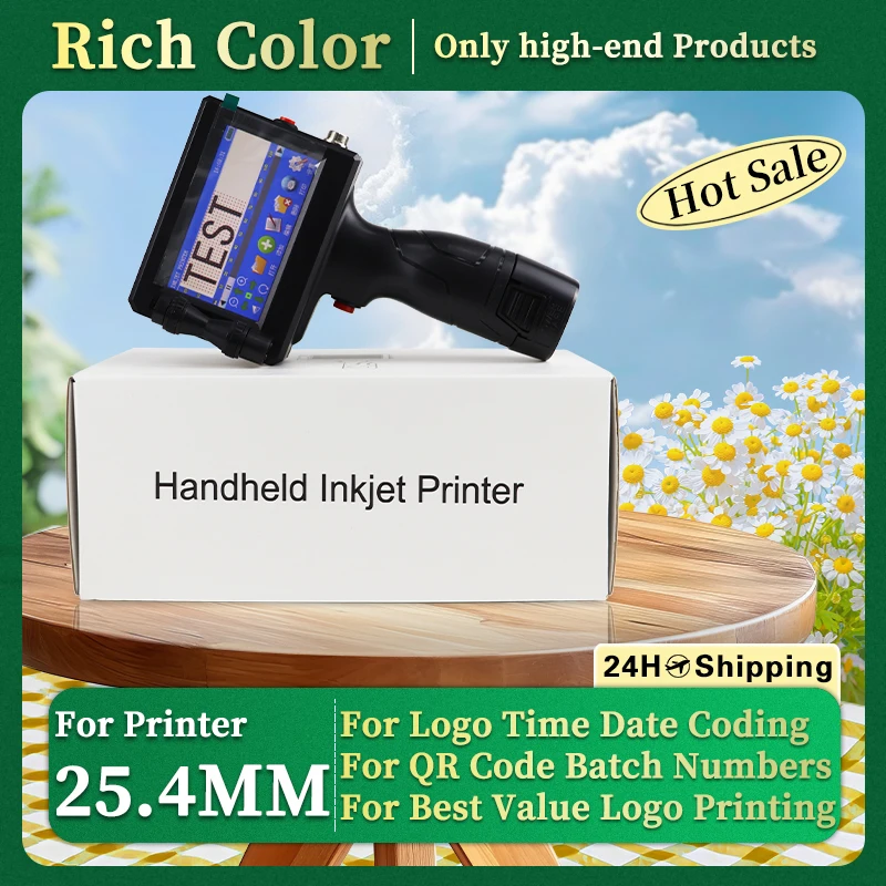 25.4mm Handheld Inkjet Printer Black Quick Dry Cartridge Batch Date Number Logo Time Date Coding Portable Machine Multilingual