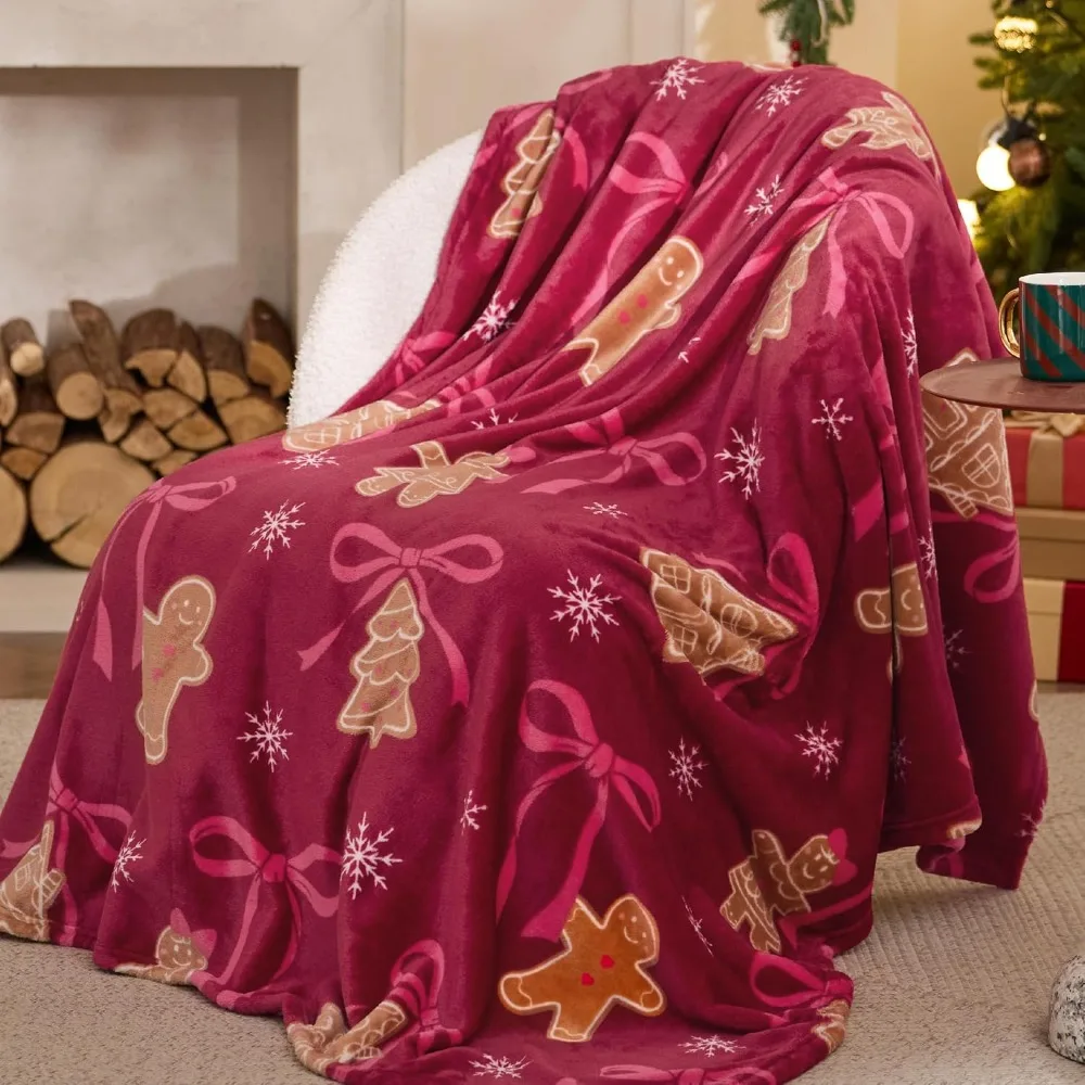 

Cozy Gingerbread Christmas Throw Blanket - Plush Red Holiday Gift for Women