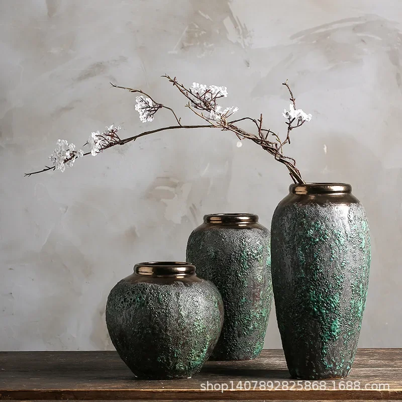 Vintage Distressed Chinese Jingdezhen Ceramic Mini Vase, Living Room Dry Flower Arrangement, Rustic Pottery Planter